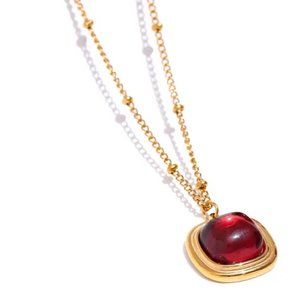 18K Gold Plated Red Crystal Pendant Necklace